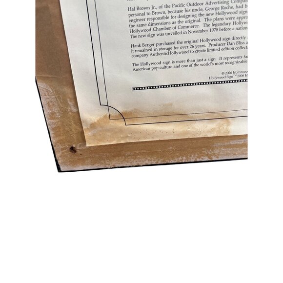 Authentic Hollywood Sign Piece Plaque With Certificate Of Authenticity In Black - Picture 9 of 12